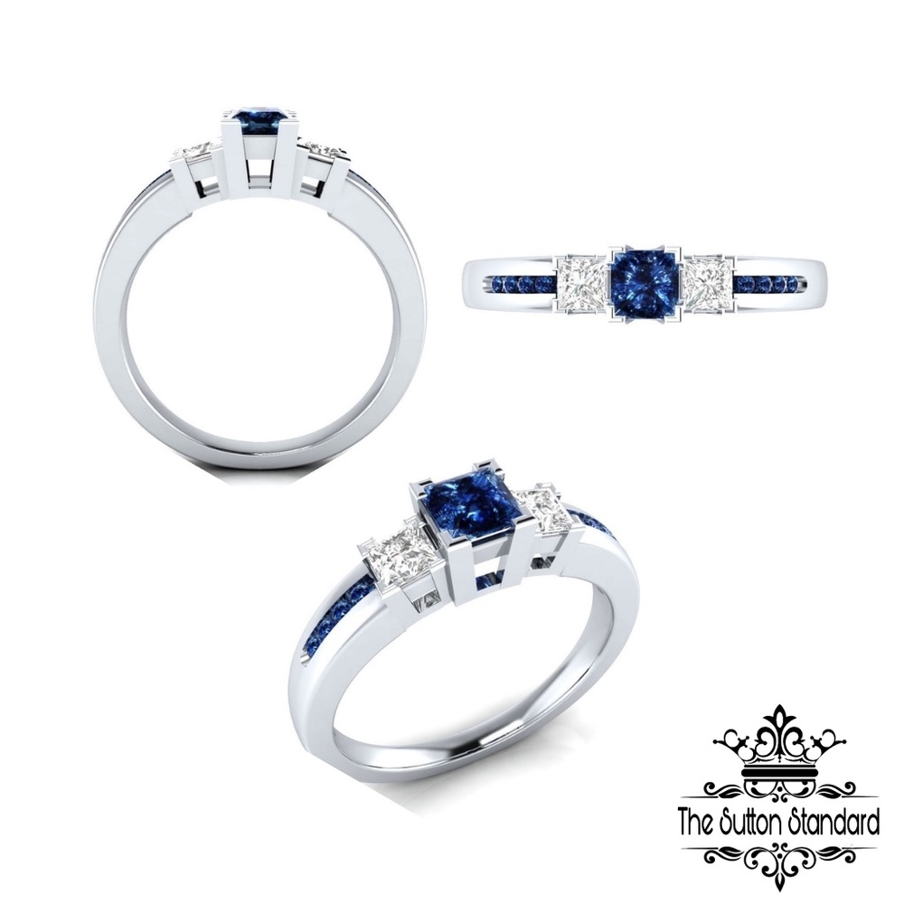Noble Sterling Silver Princess Cut Blue/White Sapp